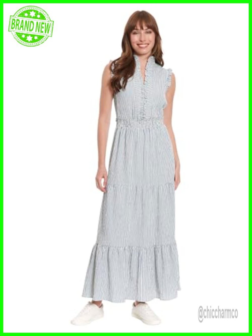 London Times Sleeveless Maxi Dress Ruffle V-Neck Tiered Skirt